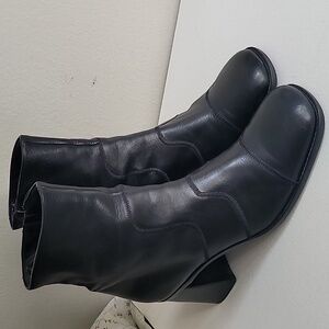 Nine West square toe black leather boots Sz 10 Vintage Y2K
